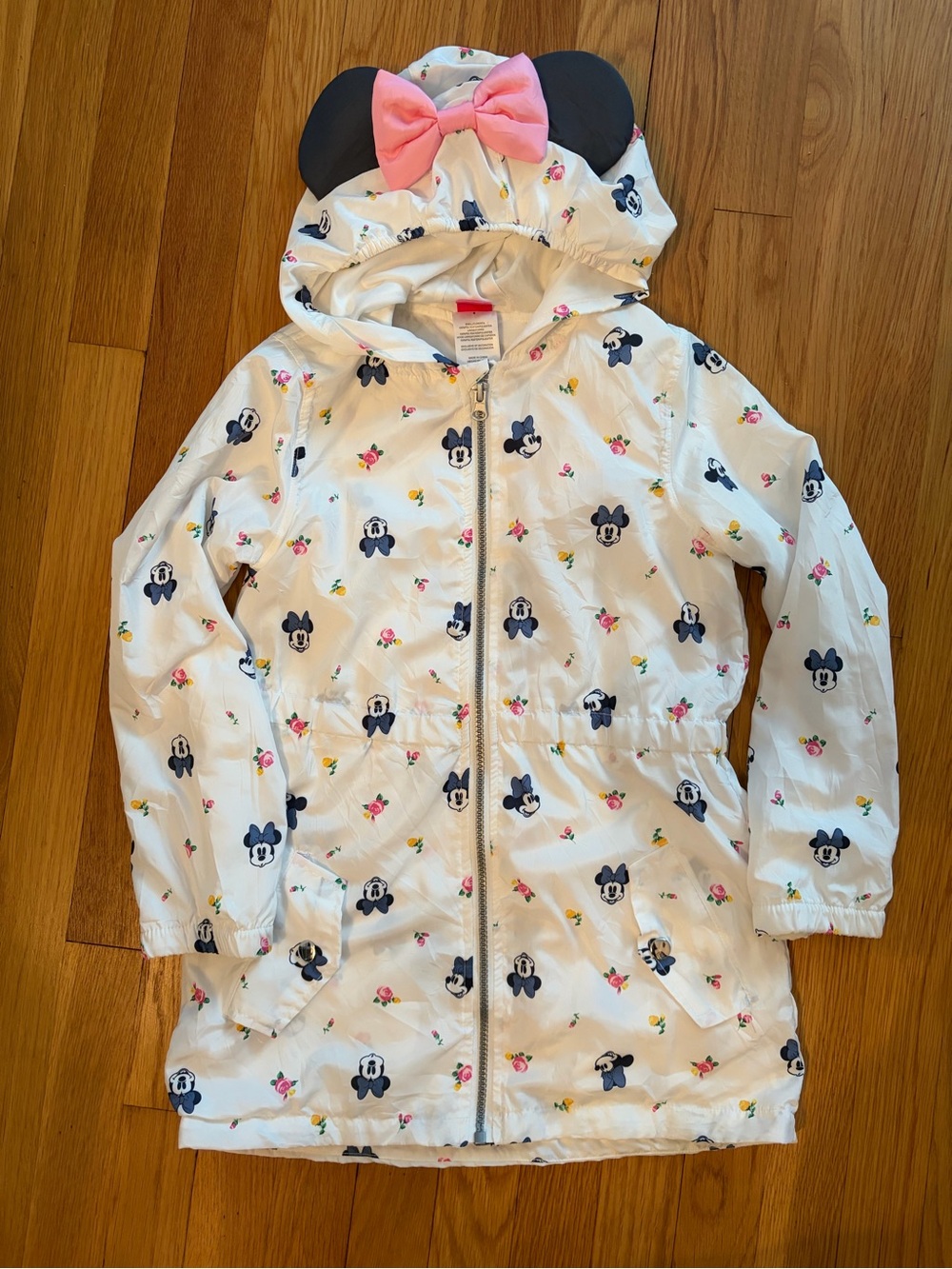 Disney | Minnie Mouse White Hooded Raincoat with Pink Bow Ears | Size: 8